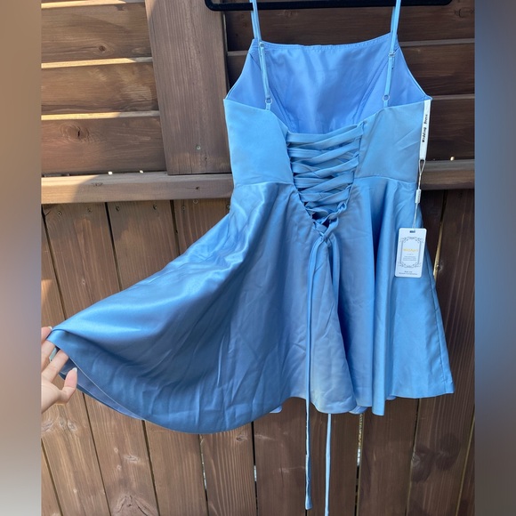 MildApril Spaghetti Straps Satin Bridesmaid Balloon Dress Light Blue size 6 - Picture 6 of 14